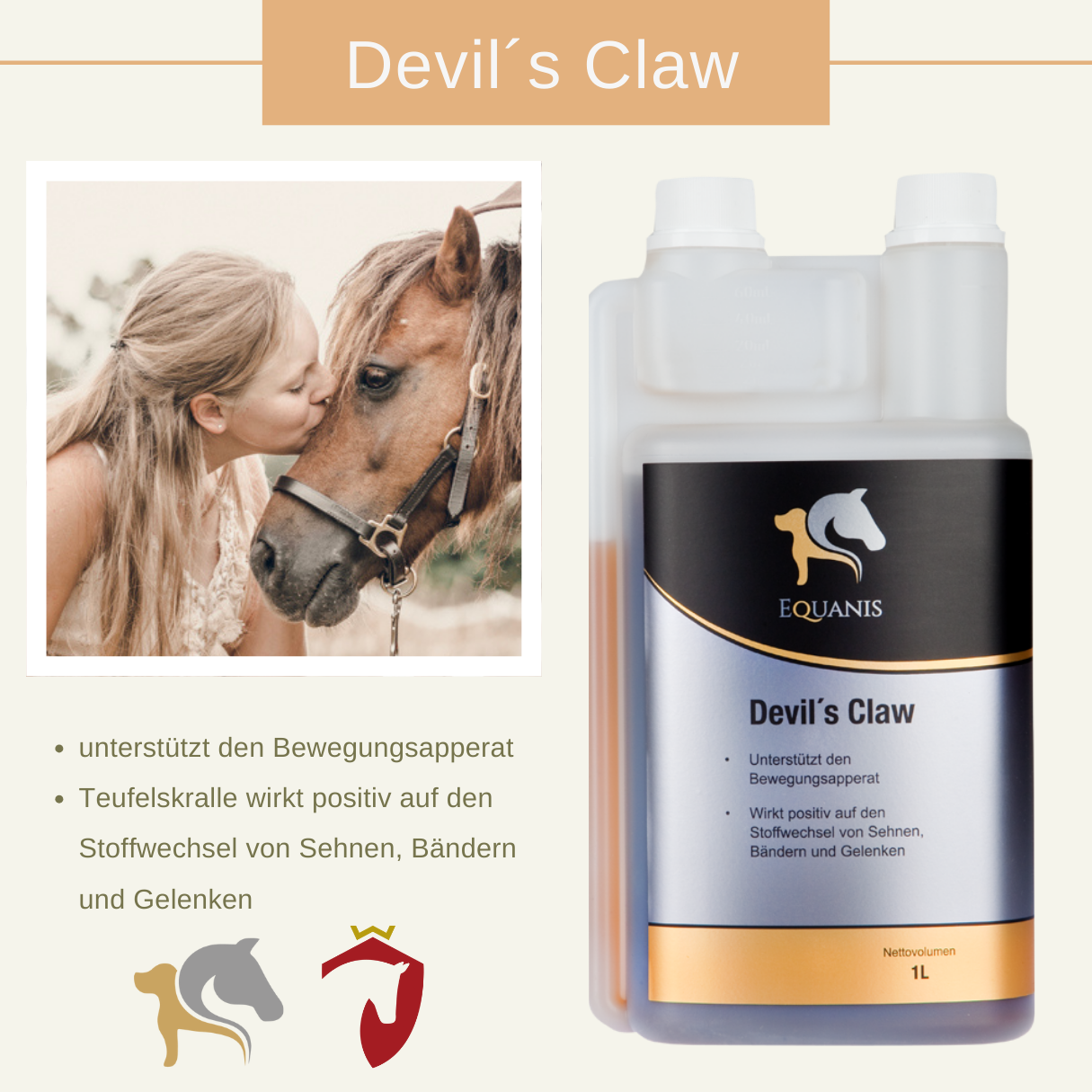 Set Equanis | Devil´s Claw | 2 x 1 Liter flüssig | unterstützt Sehnen/Bänder/Gelenke + Tuch