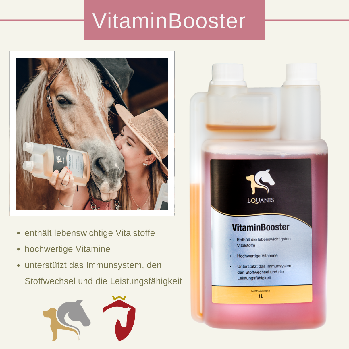 Set Equanis | Vitamin Booster | 2 x 1 Liter flüssig |  Die Vitaminkur für ihr Pferd + Tuch