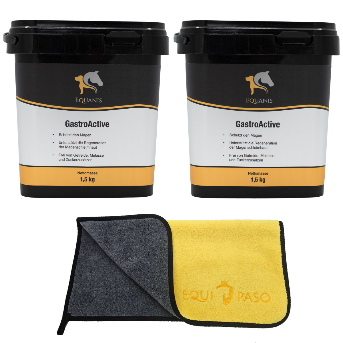 Set Equanis | Gastro Active | 2x 1,5 kg Pellets | Beugt Magengeschwüren vor + Tuch