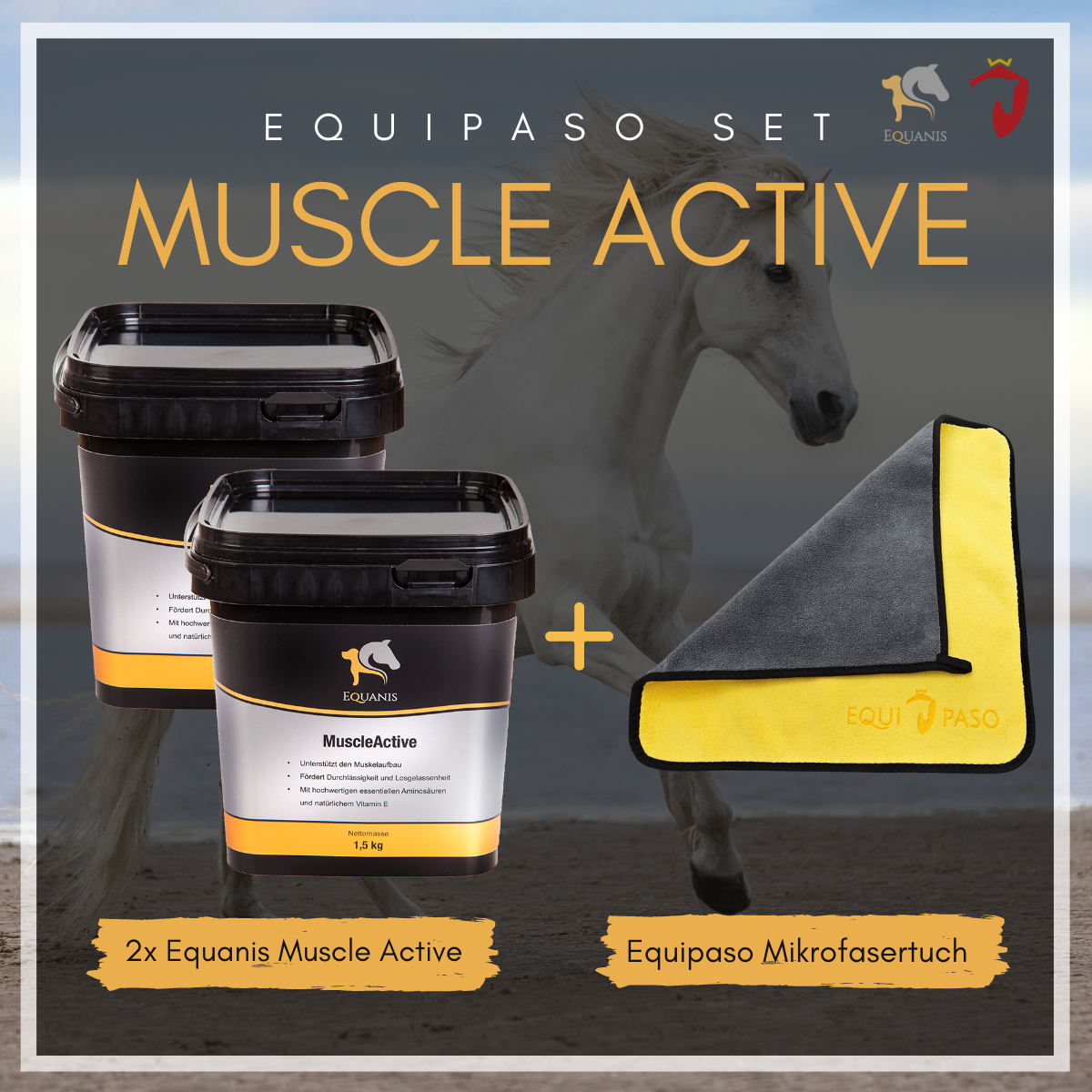 Set  Equanis | Muscle Active | 2x 1,5 kg Pellets | Optimaler Muskelaufbau, -erhaltung + Tuch